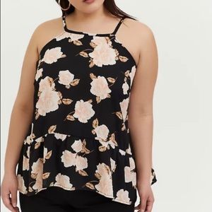 NWOT- BLACK FLORAL GEORGETTE DROP WAIST HI-LO CAMI